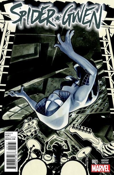 Cover for Spider-Gwen (Marvel, 2015 series) #1 [Variant Edition - Conquest Comics Exclusive - Adam Hughes Black and White Cover]