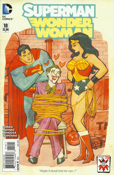 Cover for Superman / Wonder Woman (DC, 2013 series) #18 [Cliff Chiang The Joker 75th Anniversary Cover]