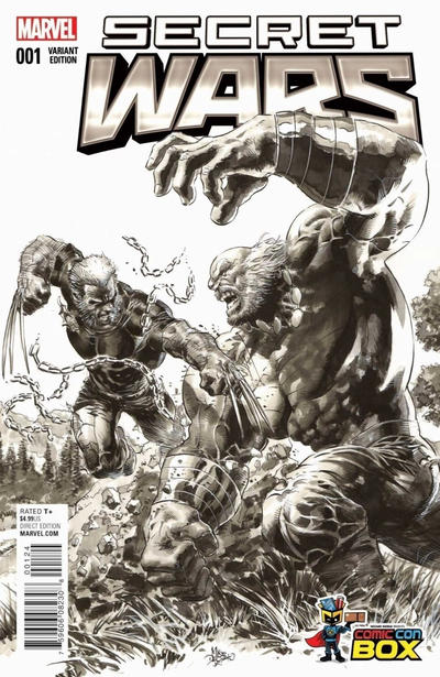 Cover for Secret Wars (Marvel, 2015 series) #1 [Wizard World Comic Con Box Exclusive Black and White Variant - Mike Deodato]