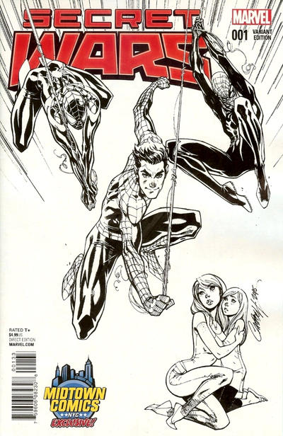 Cover for Secret Wars (Marvel, 2015 series) #1 [Midtown Exclusive J. Scott Campbell Black and White Variant]