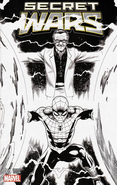 Cover for Secret Wars (Marvel, 2015 series) #1 [Four Color Grails Stan Lee Collectibles Exclusive Ed McGuinness Black and White Variant]