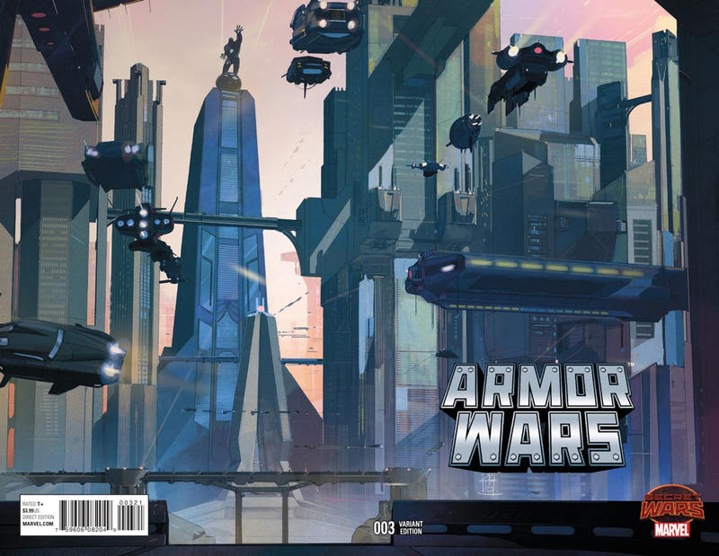 Cover for Armor Wars (Marvel, 2015 series) #3 [Incentive Vincent Ibanez Landscape Wraparound Variant]