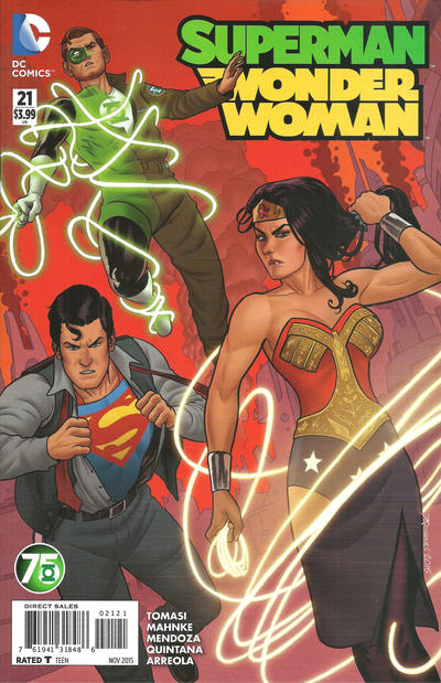 Cover for Superman / Wonder Woman (DC, 2013 series) #21 [Green Lantern 75th Anniversary Cover]