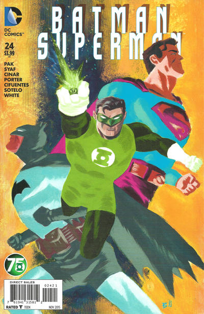 Cover for Batman / Superman (DC, 2013 series) #24 [Green Lantern 75th Anniversary Cover]