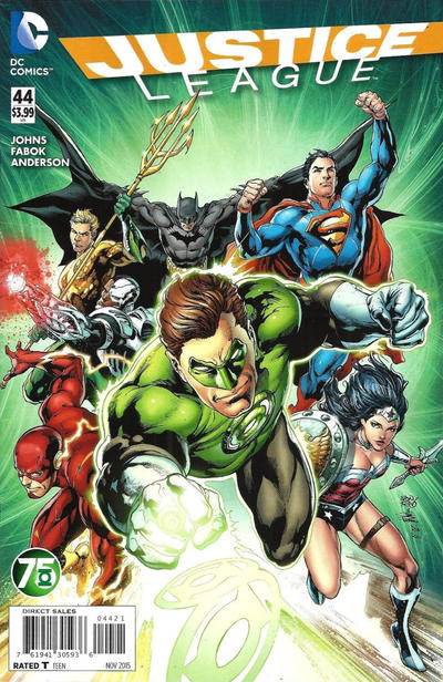 Cover for Justice League (DC, 2011 series) #44 [Green Lantern 75th Anniversary Cover]