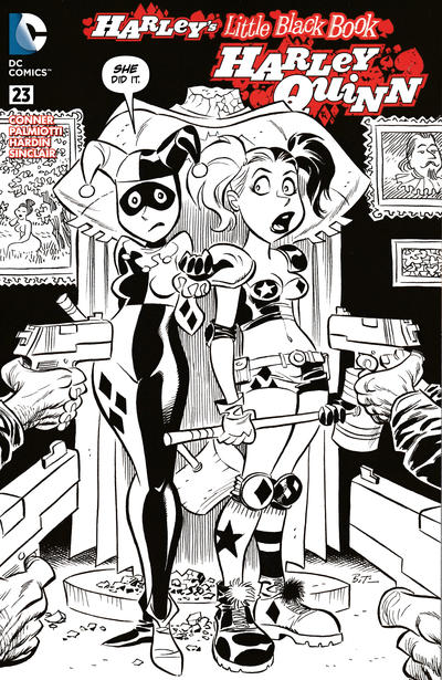 Cover for Harley Quinn (DC, 2014 series) #23 [Harley's Little Black Book Bruce Timm Black & White Cover]