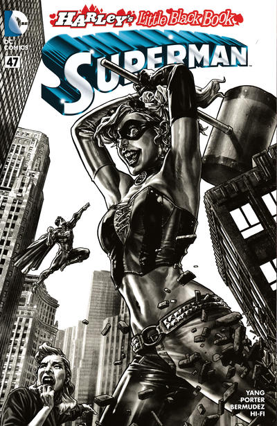 Cover for Superman (DC, 2011 series) #47 [Harley's Little Black Book Lee Bermejo Black and White Cover]
