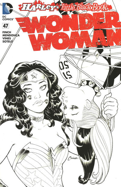 Cover for Wonder Woman (DC, 2011 series) #47 [Harley Quinn Little Black Book Amanda Conner Black and White Cover]