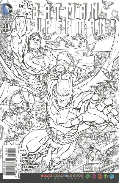 Cover for Batman / Superman (DC, 2013 series) #28 [Adult Coloring Book Cover]