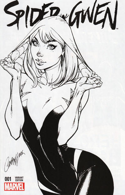 Cover for Spider-Gwen (Marvel, 2015 series) #1 [Variant Edition - Rupps Comics Exclusive - J. Scott Campbell Black and White Cover]