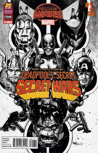 Cover for Deadpool's Secret Secret Wars (Marvel, 2015 series) #1 [2015 C2E2 Diamond Previews PX Exclusive Black and White Variant]