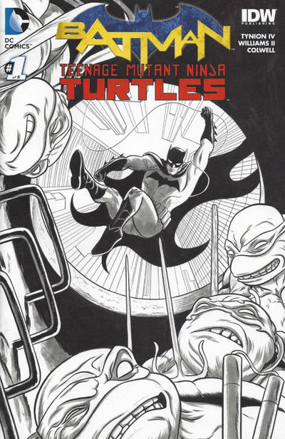 Cover for Batman / Teenage Mutant Ninja Turtles (DC, 2016 series) #1 [Newbury Comics Mike Allred Black and White Cover]