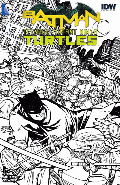 Cover for Batman / Teenage Mutant Ninja Turtles (DC, 2016 series) #1 [Midtown Comics Cliff Chiang Black and White Cover]
