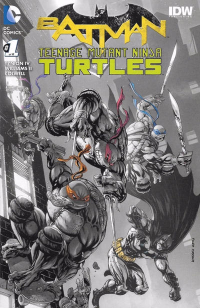 Cover for Batman / Teenage Mutant Ninja Turtles (DC, 2016 series) #1 [Hastings Tyler Kirkham Black and White Cover]