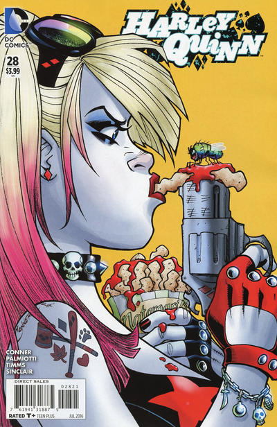Cover for Harley Quinn (DC, 2014 series) #28 [Amanda Conner "Fries 'n Gun" Cover]