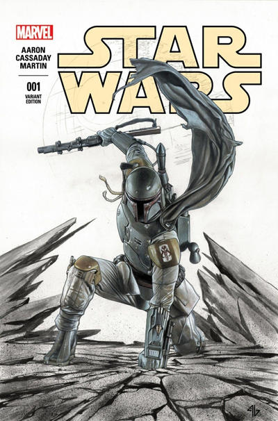 Cover for Star Wars (Marvel, 2015 series) #1 [Forbidden Planet Exclusive Adi Granov Partial Black and White/Fade Variant]
