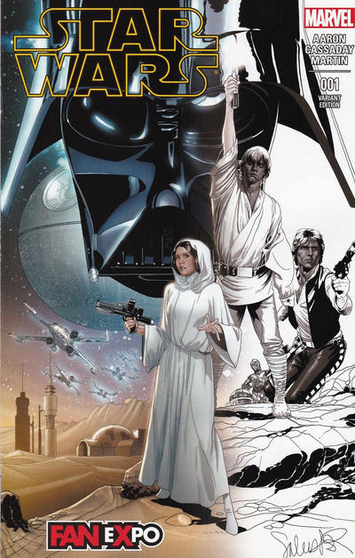 Cover for Star Wars (Marvel, 2015 series) #1 [Dallas FanExpo Exclusive Salvador Larroca Half Black and White Variant]
