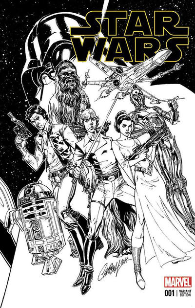 Cover for Star Wars (Marvel, 2015 series) #1 [4 Color Grails Exclusive J. Scott Campbell Black and White Variant]