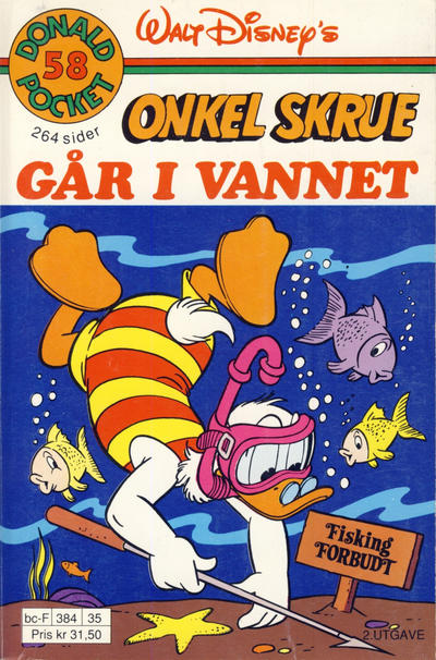 Cover for Donald Pocket (Hjemmet / Egmont, 1968 series) #58 - Onkel Skrue går i vannet [2. utgave bc-F 384 35]
