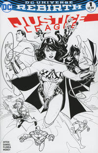 Cover for Justice League (DC, 2016 series) #1 [Midtown Comics Terry and Rachel Dodson Black and White Cover]