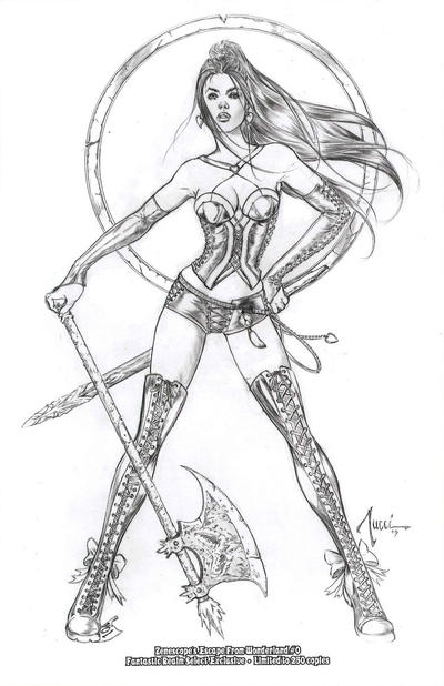 Cover for Escape from Wonderland (Zenescope Entertainment, 2009 series) #0 [2009 Wizard World Philadelphia / Fantastic Realm Exclusive Sketch Variant - Billy Tucci]