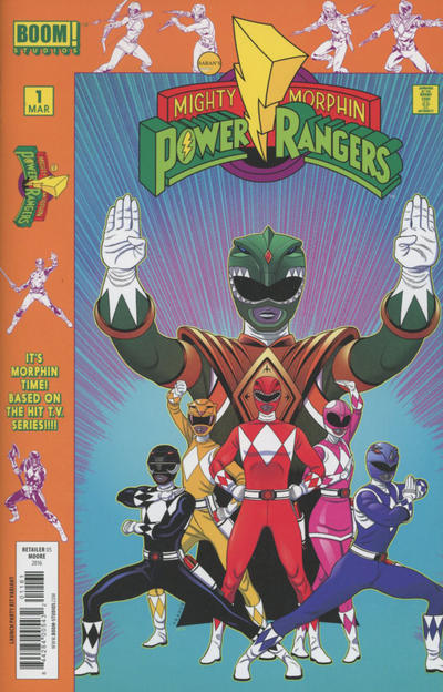 Cover for Mighty Morphin Power Rangers (Boom! Studios, 2016 series) #1 [Retailer Launch Party Kit Tradd Moore Variant]