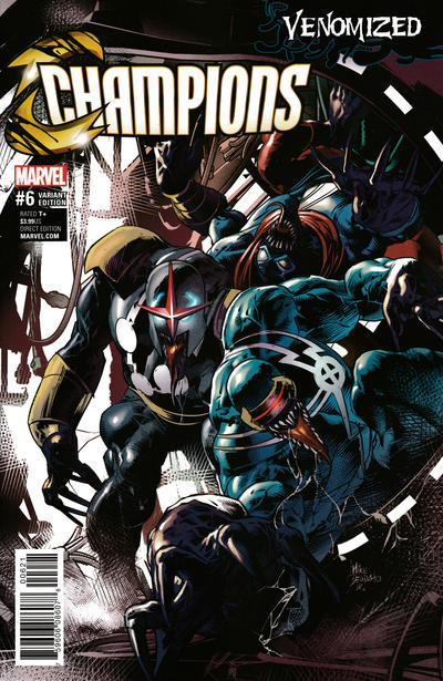 Cover for Champions (Marvel, 2016 series) #6 [Incentive Mike Deodato Jr 'Venomized' Variant]