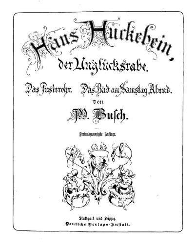 Cover for Hans Huckebein der Unglücksrabe (Deutsche Verlags-Anstalt, 1872 series) 