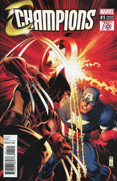 Cover for Champions (Marvel, 2016 series) #1 [Arthur Adams 'Captain America 75th Anniversary' Variant]