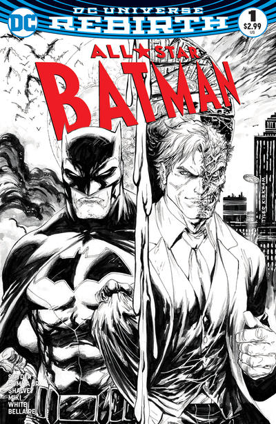 Cover for All Star Batman (DC, 2016 series) #1 [Midtown Comics Tyler Kirkham Black and White Cover]