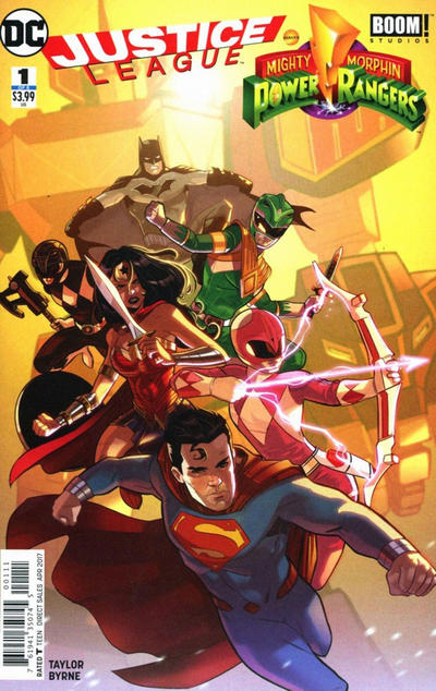 Cover for Justice League / Power Rangers (DC, 2017 series) #1 [Marcus To Wonder Woman and Red Ranger Cover]