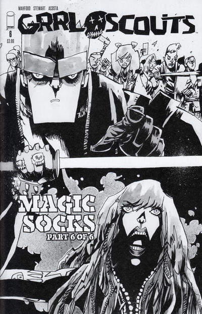 Cover for Grrl Scouts: Magic Socks (Image, 2017 series) #6 [Cover D - Black and White Walking Dead Tribute]