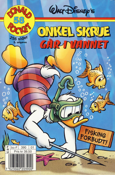 Cover for Donald Pocket (Hjemmet / Egmont, 1968 series) #58 - Onkel Skrue går i vannet [3. utgave bc-F 390 01]