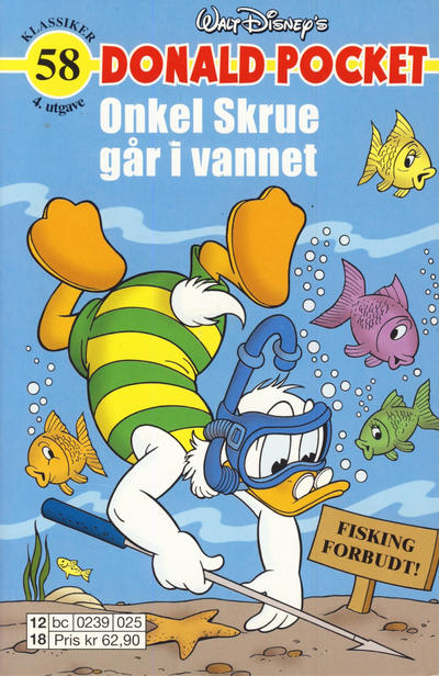 Cover for Donald Pocket (Hjemmet / Egmont, 1968 series) #58 - Onkel Skrue går i vannet [4. utgave bc 0239 025]