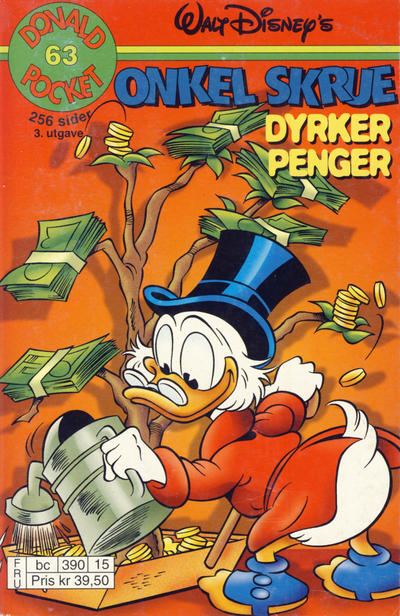 Cover for Donald Pocket (Hjemmet / Egmont, 1968 series) #63 - Onkel Skrue dyrker penger [3. utgave bc 390 15]