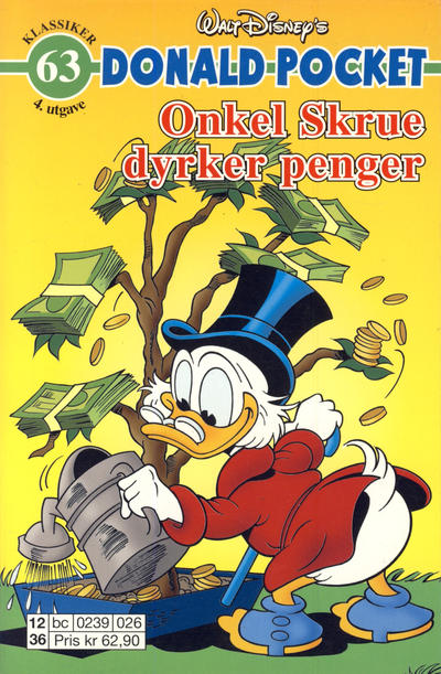 Cover for Donald Pocket (Hjemmet / Egmont, 1968 series) #63 - Onkel Skrue dyrker penger [4. utgave bc 0239 026]