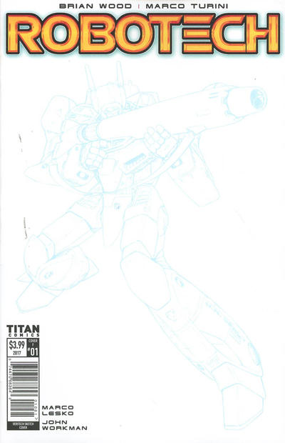 Cover for Robotech (Titan, 2017 series) #1 [Cover F - 'Veritech' Blue Line Sketch]