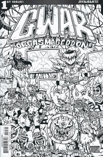 Cover for GWAR: Orgasmageddon (Dynamite Entertainment, 2017 series) #1 [Cover F  Incentive Black and White Jonathan Sawyer]