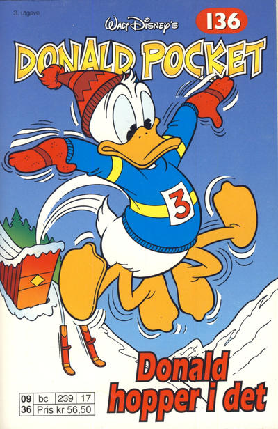 Cover for Donald Pocket (Hjemmet / Egmont, 1968 series) #136 - Donald hopper i det [3. utgave bc 239 17]