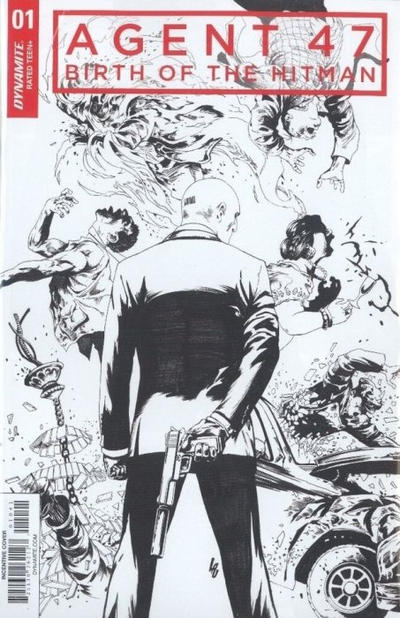 Cover for Agent 47: Birth of the Hitman (Dynamite Entertainment, 2017 series) #1 [Cover D Black and White Jonathan Lau]