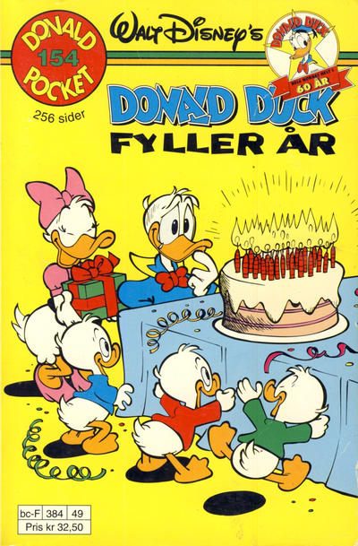 Cover for Donald Pocket (Hjemmet / Egmont, 1968 series) #154 - Donald Duck fyller år [1. opplag Reutsendelse 384 49]