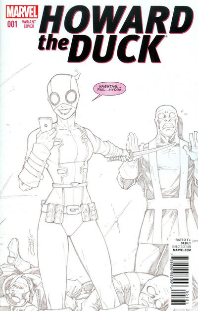 Cover for Howard the Duck (Marvel, 2016 series) #1 [Variant Cover - Second Printing - Ron Lim Gwenpool Sketch]