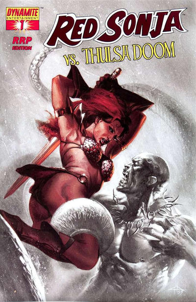Cover for Red Sonja vs. Thulsa Doom (Dynamite Entertainment, 2006 series) #1 [Cover D - Gabriele Dell'Otto Black and White Red Foil]