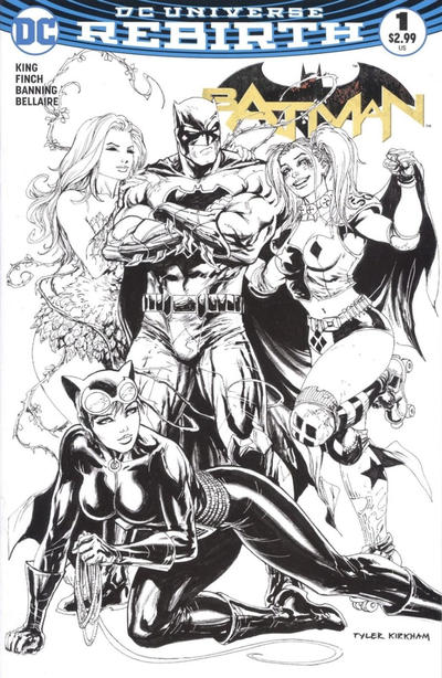 Cover for Batman (DC, 2016 series) #1 [Hastings Tyler Kirkham Black and White Cover]