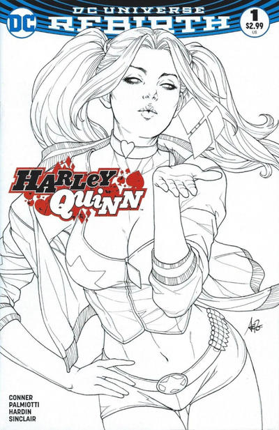 Cover for Harley Quinn (DC, 2016 series) #1 [Legacy Edition Artgerm Black and White Line Art Cover]