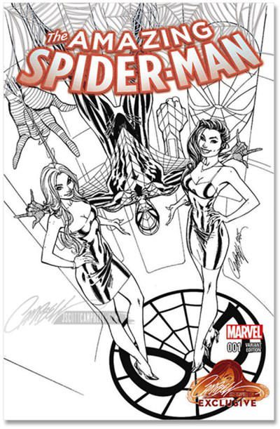 Cover for Amazing Spider-Man (Marvel, 2015 series) #1 [Variant Edition - J. Scott Campbell Store Exclusive Black and White Cover]