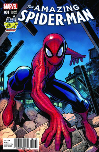 Cover for Amazing Spider-Man (Marvel, 2015 series) #1 [Variant Edition - Midtown Comics Exclusive! - Arthur Adams Cover]