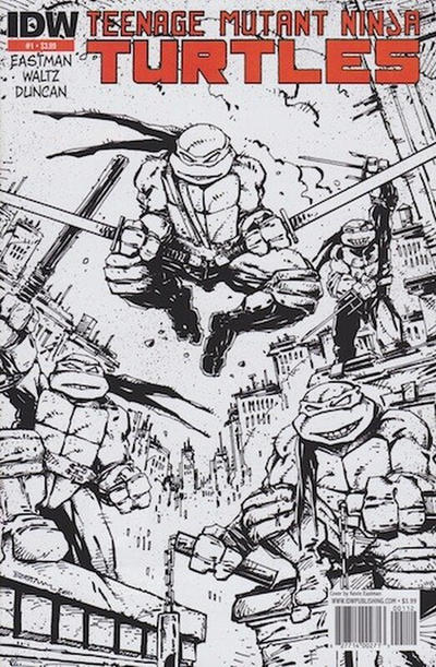 Cover for Teenage Mutant Ninja Turtles (IDW, 2011 series) #1 [Second Printing Variant - Kevin Eastman Black and White with Red Logo]