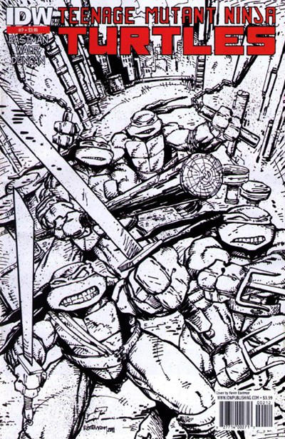 Cover for Teenage Mutant Ninja Turtles (IDW, 2011 series) #2 [Second Printing Variant - Kevin Eastman Black and White with Red Logo]