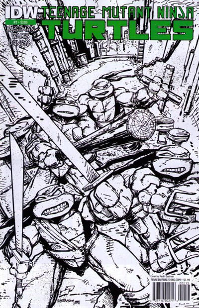 Cover for Teenage Mutant Ninja Turtles (IDW, 2011 series) #2 [Third Printing Variant - Kevin Eastman Black and White with Green Logo]